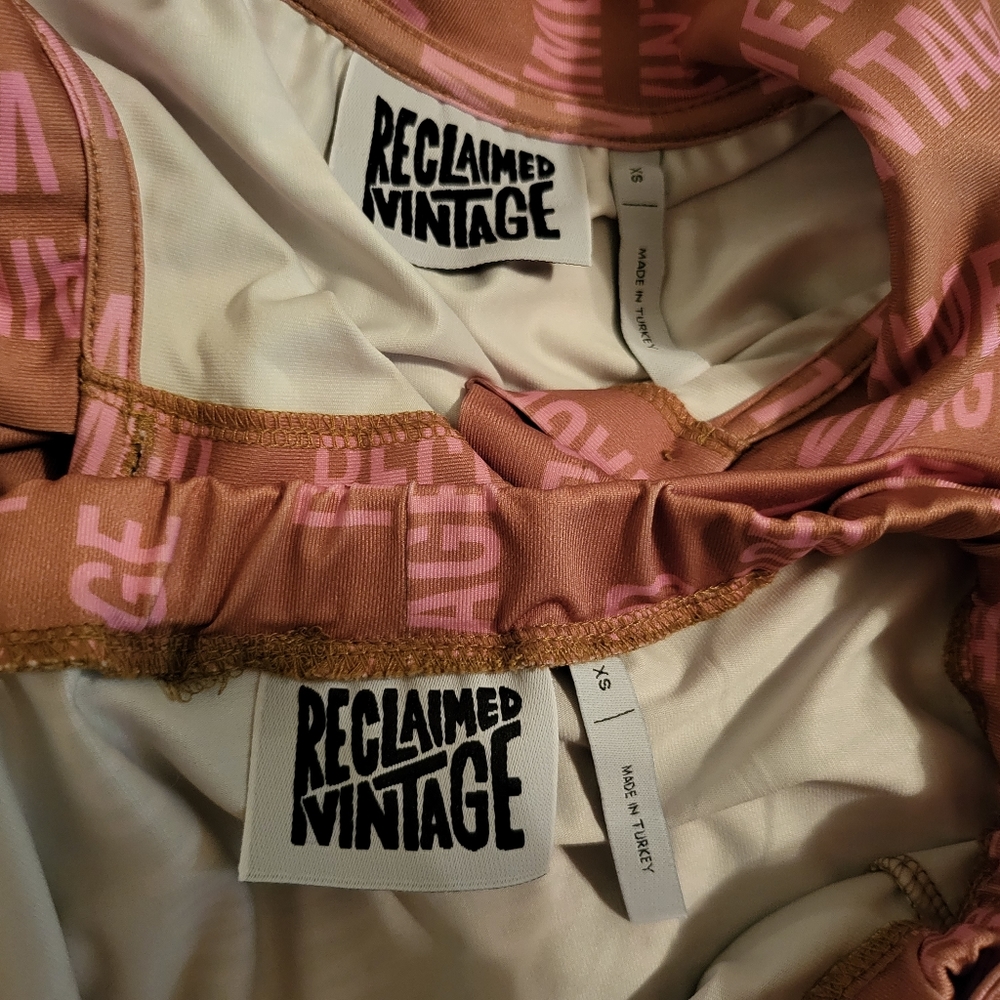 ASOS Reclaimed Vintage Set Button Down Tie Mini Skirt A Line Pink Mauve - Picture 5 of 12